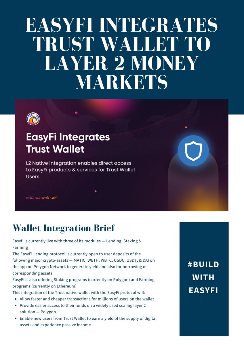 crypto_drug's tweet photo. ⭐️Excited to announce the integration of @TrustWallet
to the #EasyFi App .⭐️
Users on @TrustWalletcan now connect their wallets & access funds directly from #EasyFi for lending, farming & staking.
#BuildWithEasyfi https://t.co/sj0SVfclpd