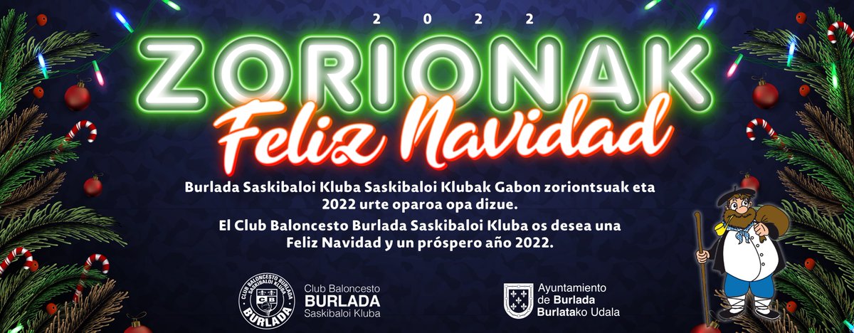 EL Club Baloncesto Burlada Saskibaloi Kluba desea a todos y todas, jugadoras/es, padres y madres, entrenadores/as y aficionados/as y a todos los clubes navarros de baloncesto unas felices fiestas de Navidad !!