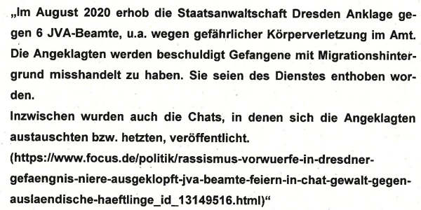 luna_le's tweet photo. 6 Beamte sollen 2018 in der #JVA Dresden Migranten misshandelt haben. Die Verfahren lassen trotz Anklagen weiter auf sich warten, gegen einen Tatverdächtigen wurde das Verfahren eingestellt. 
Ein Betroffener wurde abgeschoben &amp; hat Nebenklage beantragt. 
https://t.co/wEHGIkysN3 https://t.co/n1lA301eQD