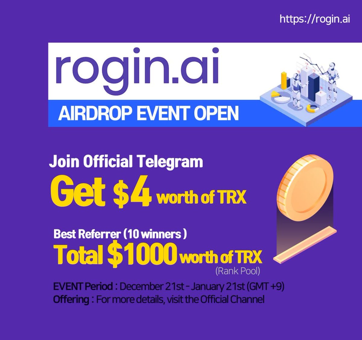 ROGin AI Global Airdrop (gleam.io/competitions/8…)

ROGin AI creates the blockchain-based Metaverse financial platform. 

We invite you to the innovative financial platform that will result from more than a decade of research and development! 

(December 21st   -  January 21st)