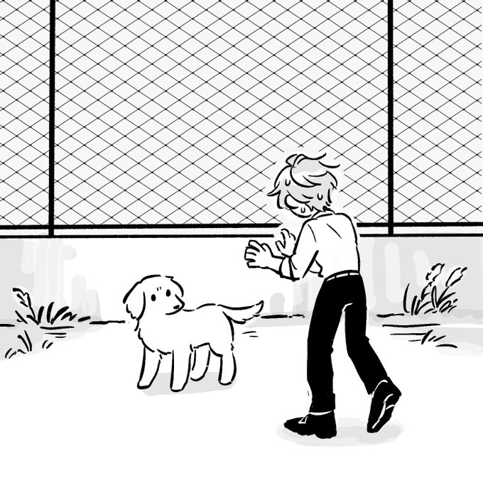 校庭に侵入した犬を捕まえさせられる教育実習生の甲斐田 