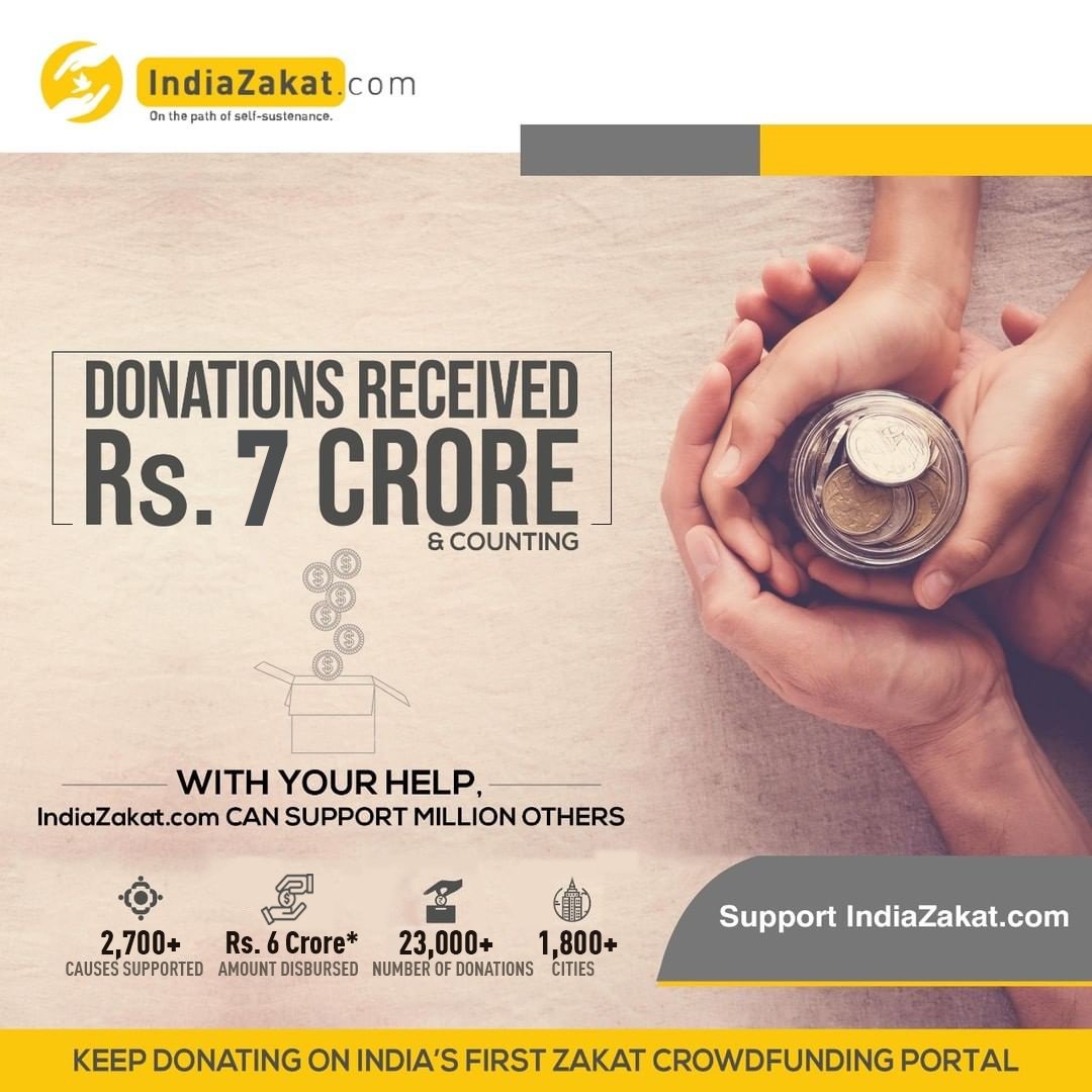 It gives us immense pleasure to inform you that within a short span of 18 months, IndiaZakat.com has crossed a historic milestone as ₹ 7 Crores+ raised through 23,000+ donations &amp; help more than 16,000+ needy individuals from 2700+ Causes raised on the platform so far.
