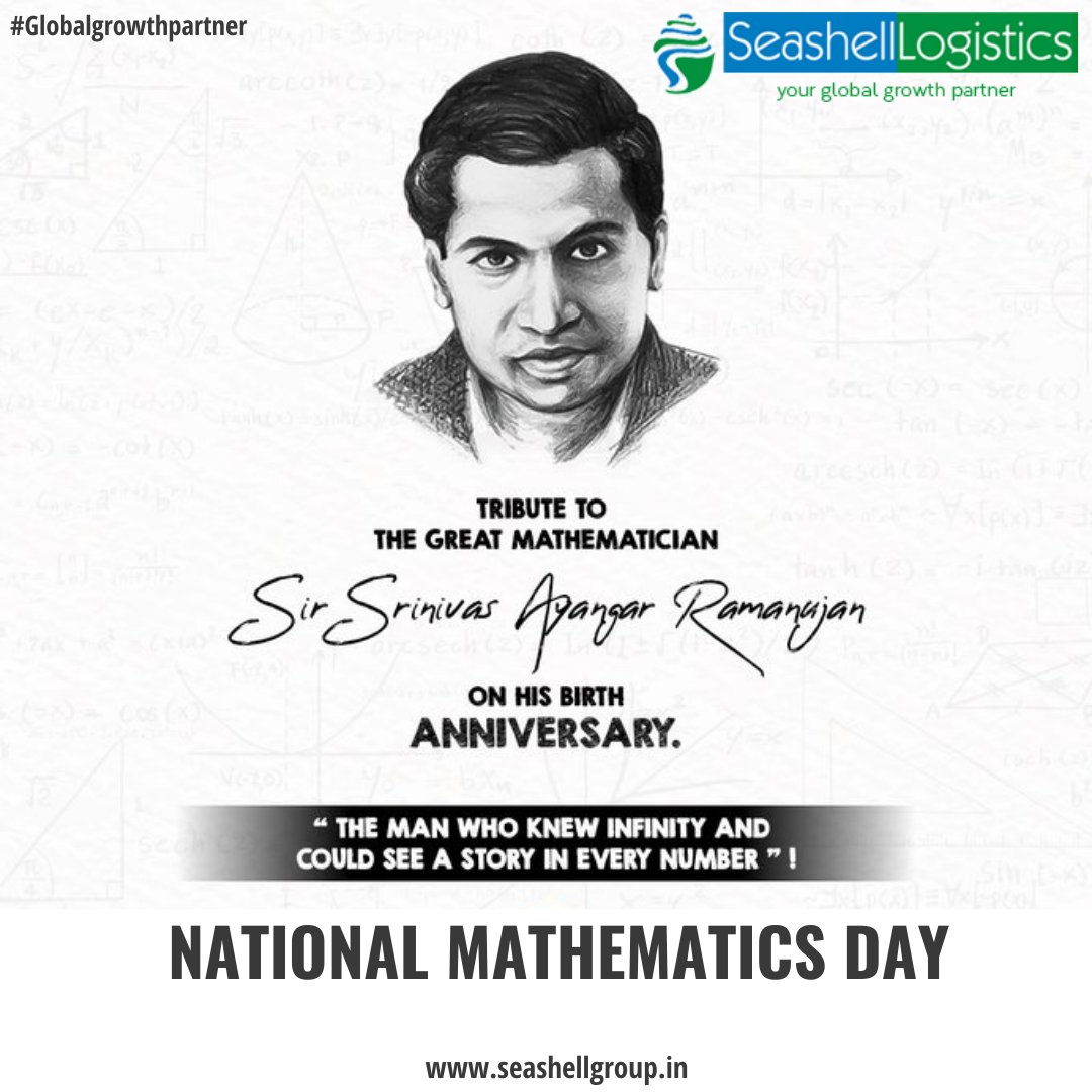 seashellgroup's tweet photo. A day celebrated to recognize and celebrate the works of mathematical genius #SrinivasaRamanujan. His contribution to the field of mathematics will always be an inspiration to everyone. #MathematicsDay #SeashellLogistics #Globalgrowthpartner https://t.co/vrZqjMdWGZ