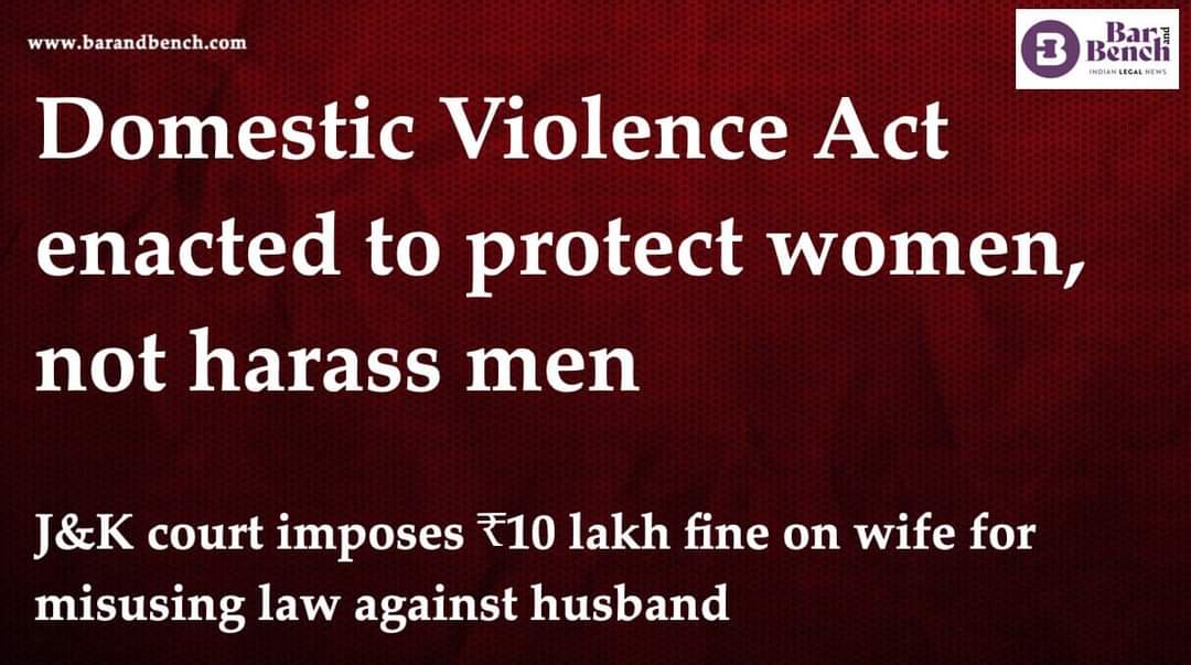 mohsinahmaddar's tweet photo. Balance legislation is required in order to prevent misuse of Laws made for protecting women from domestic violence. @KirenRijiju 

Best example can be taken from a recent judgment pronounced by #Srinagar court whereby wife was fined Rs. 10 Lakh for misusing law against husband. https://t.co/EVxwIRDyJc