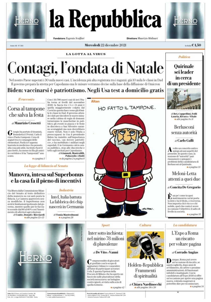 La prima pagina di oggi.