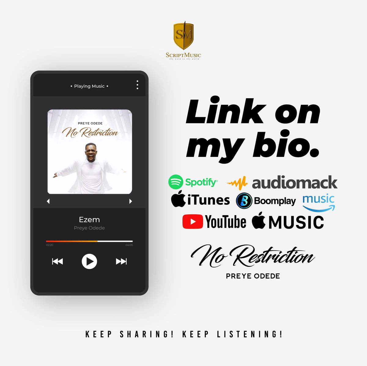 preyeodede's tweet photo. Your testimony awaits ππΎππΎ
NO RESTRICTION π₯π₯π₯π₯
.
Download, listen, share ππΎ
Link below.
.
#preyeodedeministries #preyeodede #scriptplanetglobal #scriptmusic #norestriction #albumtour https://t.co/1h45iCGV8e