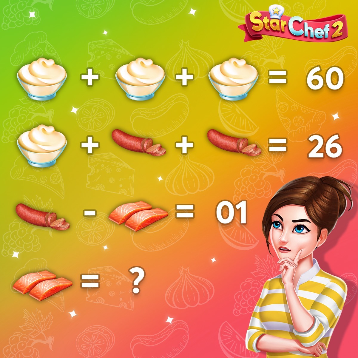 playstarchef2's tweet photo. Here's a math quiz for you to try this Mathematics Day! 🤓 

#Mathematician #MathematicsDay #mathematicsday2021 #Maths #riddle #foodie https://t.co/RF8vinlzdw