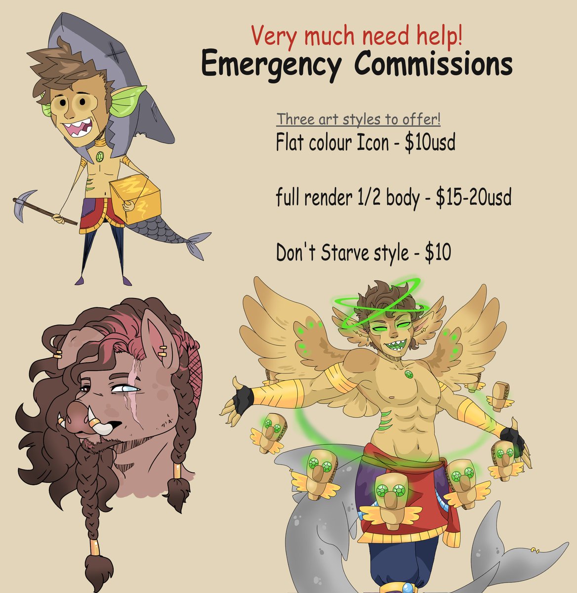 the_flowergod's tweet photo. EMERGENCY COMMISSIONS
Hey guys, sadly with my horrible health in having moved house and unable to do shifts at work from how sick I'm feeling, I'm taking on some small commissions! Anything would be a great help <3
I'll finish #totember in the new year, totemuary?
#commissions https://t.co/qPOtAYaLUU