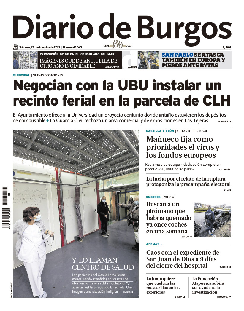 diariodeburgos's tweet photo. Hoy en DB:
Ayuntamiento y UBU negocian instalar un recinto ferial en la parcela de CLH
Buscan a un pirómano que ha quemado 11 coches en una semana
Caos con el expediente de San Juan de Dios
Urgen una solución digna al García Lorca
El San Pablo cae en el Coliseum ante el Rytas https://t.co/SOBp1D5tPU