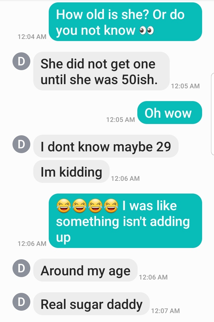 TheMissAtomic's tweet photo. My 62 y/o dad is going on a date tomorrow with a lady he met walking his dog in the park

They're going to see the winter light display 🥺

My dad never dated anyone after my mom left him.. so it's been 18 years I think? He said he's nervous

Also this convo had me cracking up 💀 https://t.co/dqgCftjy4Y