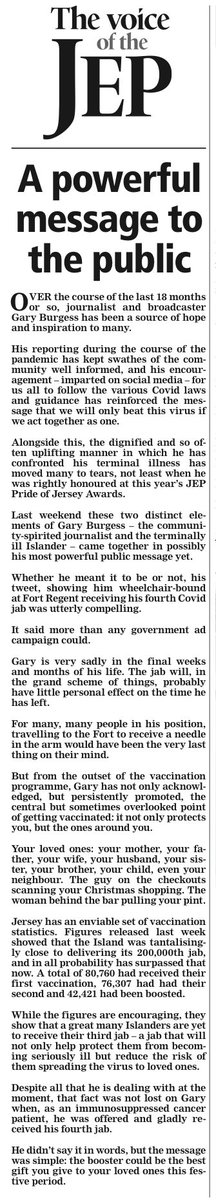 GaryBurgessCI's tweet photo. There’s quite an editorial in today’s @JEPnews which has moved me to tears.

If it moves you to book your Covid booster, you’ll have made my day.

Get your booster at https://t.co/2FbmCbr9RG

Get your lateral flow kits at https://t.co/qZiFttixL9 https://t.co/GH5KCKtqO1