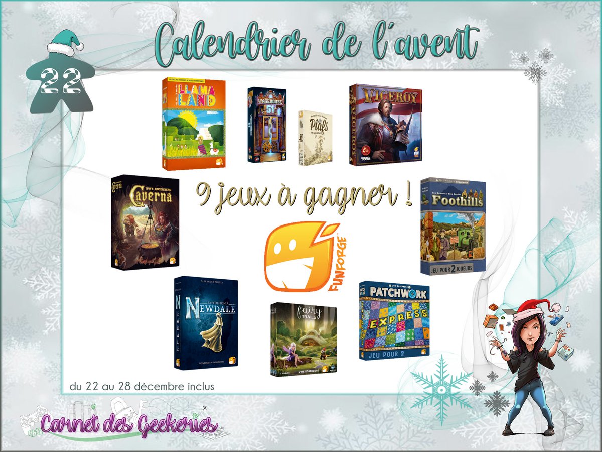 _Hina___'s tweet image. 🎅 #CONCOURS 🎄 𝐂𝐚𝐥𝐞𝐧𝐝𝐫𝐢𝐞𝐫 𝐝𝐞 𝐥'𝐀𝐯𝐞𝐧𝐭 🎁 n°22

🌟 SUPER LOT N°2 🌟 
Dans cette super case il y en aura pour tous les goûts avec de belles découvertes !💜

🎁 A gagner : 9 JEUX FUNFORGE 🥳
🎄 RT + Follow @_Hina___ &amp;amp; @Funforge 

🌟Fin le 28/12
🇫🇷🇨🇭🇧🇪🇱🇺

#j2s #bgg