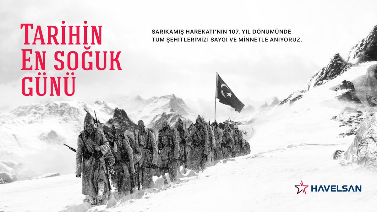HAVELSAN's tweet photo. Yiğit gider izi kalır...🇹🇷 

Sarıkamış Harekatı'nın 107. yılında tüm şehitlerimizi saygı, rahmet ve minnetle anıyoruz. #sarıkamıs https://t.co/I6ee7WBpCB