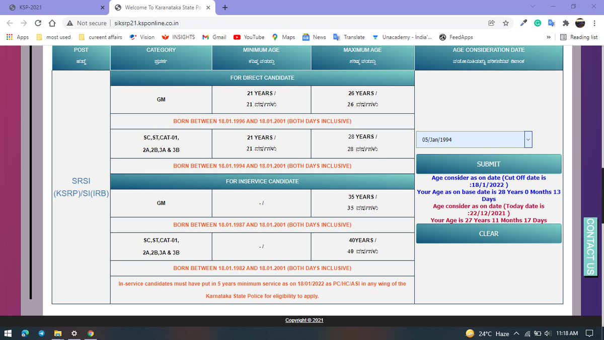 dntbrktrust's tweet photo. My age will be 28 in the month of January 5th 2022 but in ur website already it is considered 28 years 13 days by today's calculation i can't able to apply for the post (KSRP IRB) post
@DgpKarnataka @BSBommai @JnanendraAraga https://t.co/zy675Rm9FF