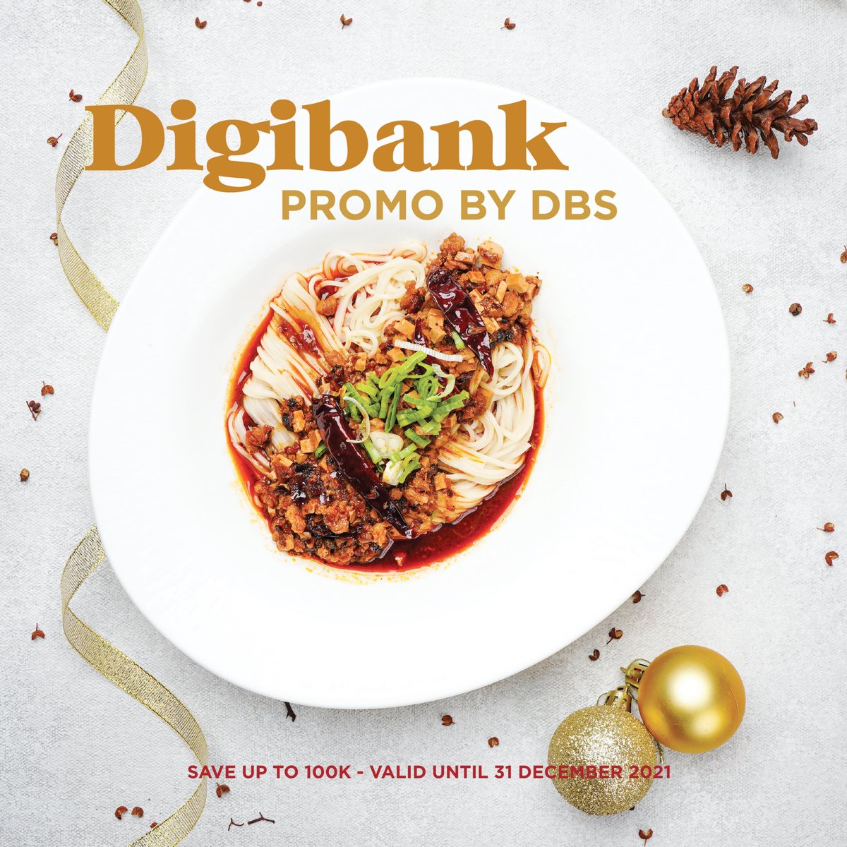 Special Mala Spicy Noodle 🎉
They taste awesomely delish when combined together in a dish. 

Enjoy other December Special delicacies and save up to IDR 100.000 by using your Digibank by DBS credit card for the transaction!

Terms and Conditions Apply