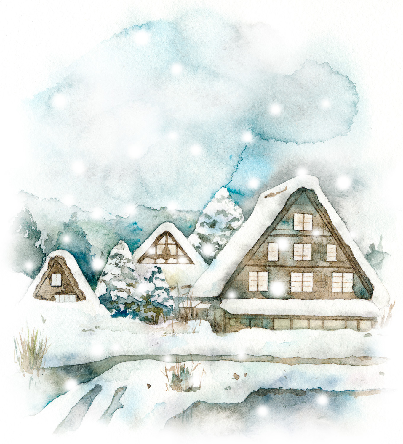 城谷俊也 イラストレーター 白川郷の冬 水彩画 イラスト 冬景色 T Co Ctyik8jmy2 Twitter