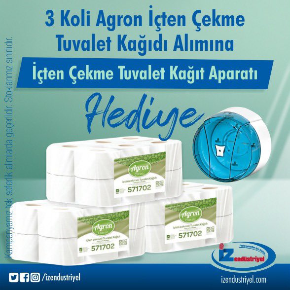 izendustriyel's tweet photo. 📣3 Koli Agron İçten Çekme Tuvalet Kağıdı Alımına İçten Çekme Tuvalet Kağıt Aparatı HEDİYE📣

Uygun fiyatlar, hızlı teslimat ve güvenli alışveriş için;
https://t.co/bNKGJ2HhKa https://t.co/2rKKq1fqPb