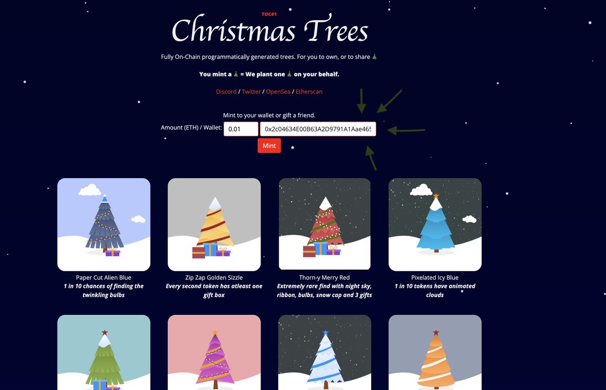 OnChainStore's tweet image. This season, gift an immortal XMAS Tree to your frens/family and open Web3 gates for them 🎄

Go to traditionsonchain.store and edit your Metamask address to your fren's address and hit the mint button with the mint price you like :)
