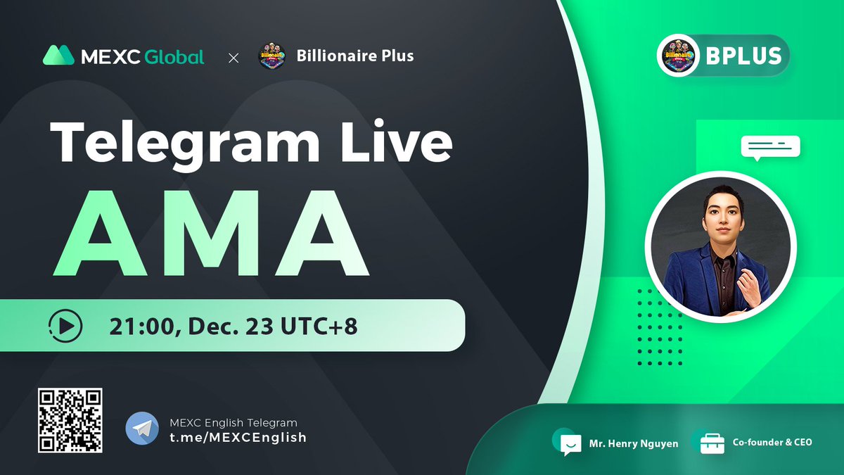 🌟@MEXC_Global AMA with <a href="/bplusmetaverse/">Billionaire Plus</a> $BPLUS

📍TG group: t.me/MEXCEnglish
⏰21:00 Dec 23 (UTC+8)

✅Follow <a href="/bplusmetaverse/">Billionaire Plus</a> &amp; @MEXC_Updates &amp; @MEXC_Fans
✅RT &amp; Like &amp; Tag 3
✅Comment 

🌈10 ppl* 10 $USDT equivalent token

💚Follow us for more #giveaway