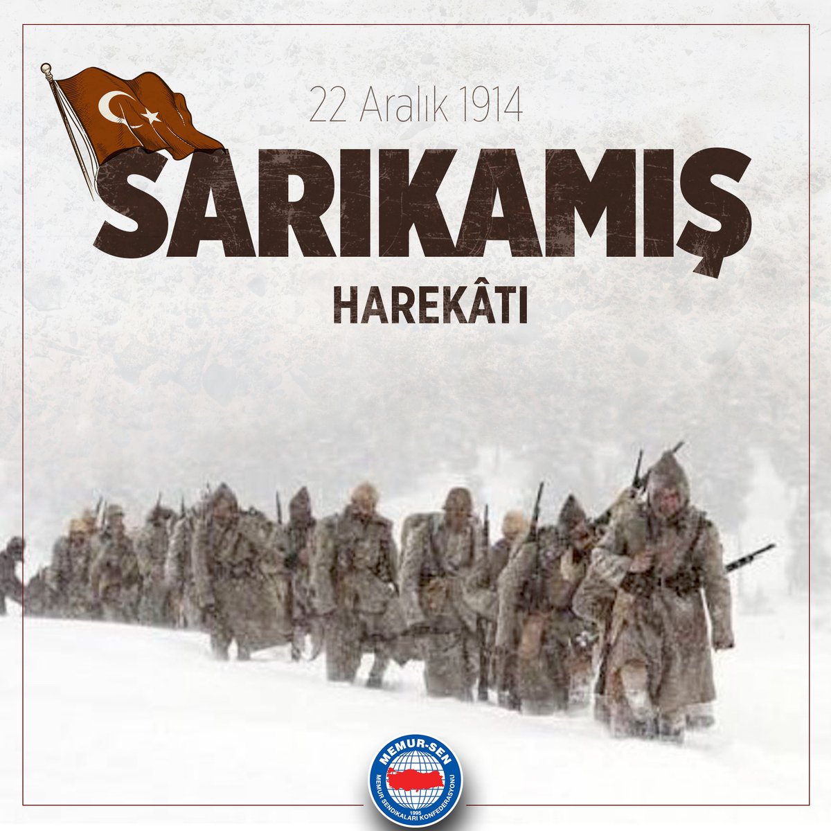 #Sarıkamış Harekâtı'nın 107. yıl dönümünde vatan müdafası yolunda şehit ve gazi olan kahraman ecdadımızı saygı, rahmet ve duayla anıyoruz. 

#SarıkamısSehitleri #22Aralık1914