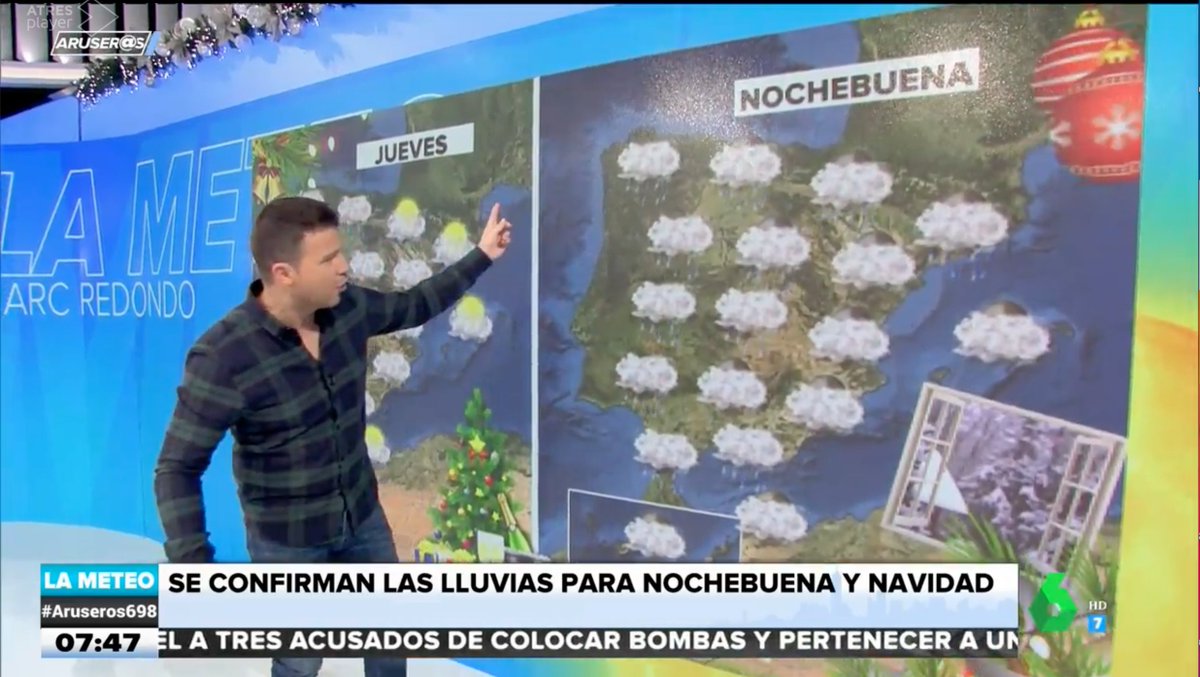 AruserosLaSexta's tweet photo. 🔴 Según la previsión de @marcredondo, pasaremos una Nochebuena y una Navidad pasada por agua. ¡Ideal para tener las ventanas abiertas! #Aruseros698 https://t.co/AoGD0J5Yfy
