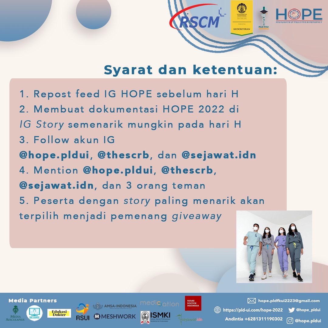 pldfkui's tweet photo. [HOPE MAIN EVENT 2022: GIVEAWAY]

Dapatkan kesempatan memenangkan giveaway berhadiah:
- 5 set scrubs @thescrb 
- 8 voucher potongan harga 50% @thescrb 
- 12 tiket kelas @ sejawat.idn 

Daftarkan diri Anda segera di https://t.co/pel1uwXEBY! https://t.co/08YBznv80s