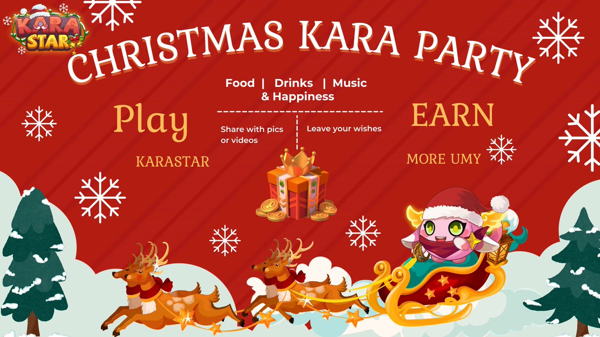 🎅5 days of Christmas🎉

🎈Win a Prize Everyday!🎄

 Day 1⃣

☑️Follow, Like, RT this Tweet, Tag 3 Friends
☑️How are you going to spend your Christmas?  
☑️Comment and <a href="/karastargamefi/">Kara Community</a> 

☃️1 winner per day | 100$UMY