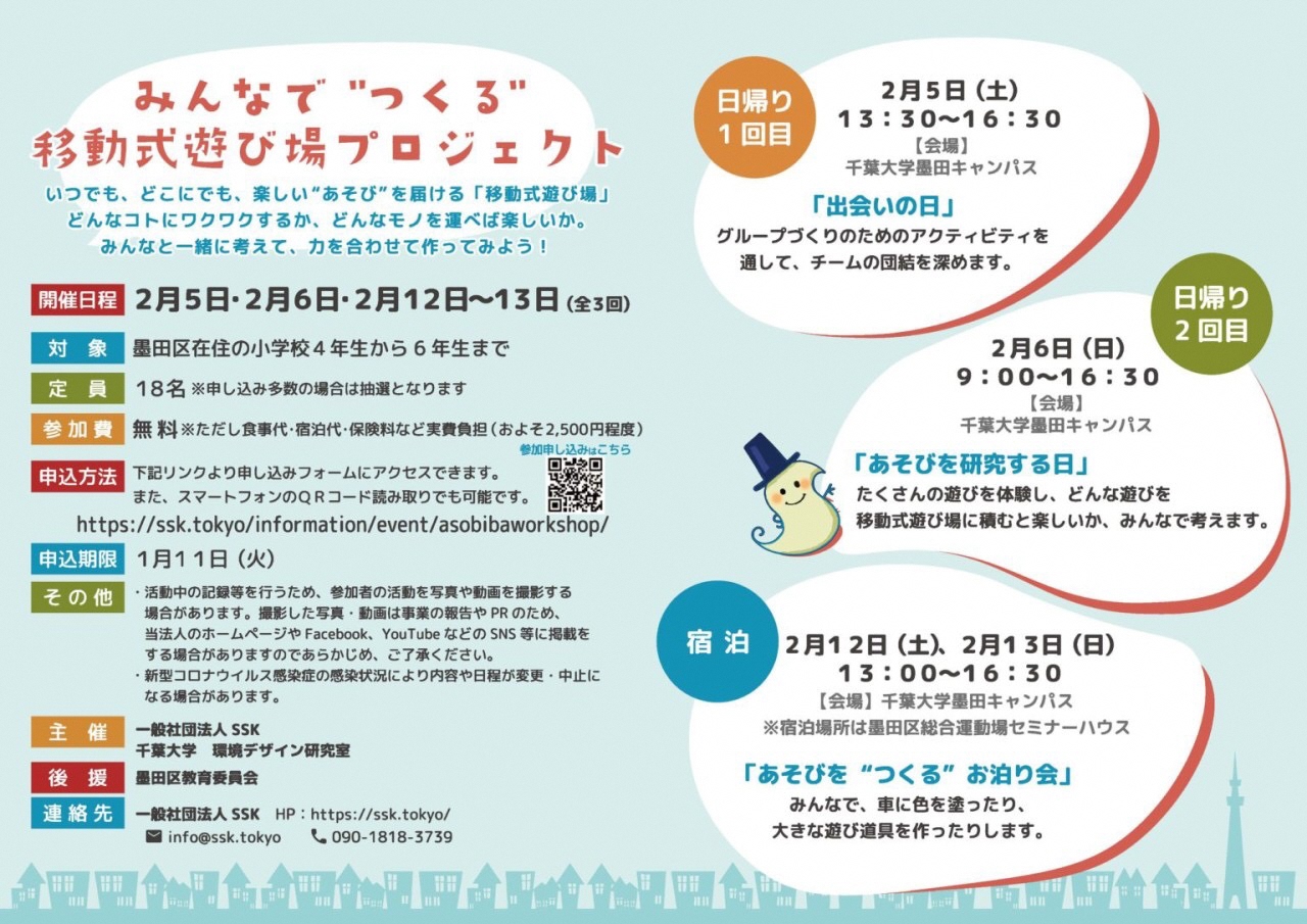 墨田区役所 墨田区 移動式遊び場 プロジェクト すみだの夢 応援プロジェクト みんなで つくる ワークショップの参加者募集中 実施団体 Ssk プロジェクトの成功に向け ふるさと納税 クラウドファインディング に挑戦中 詳細はチラシ Hpの