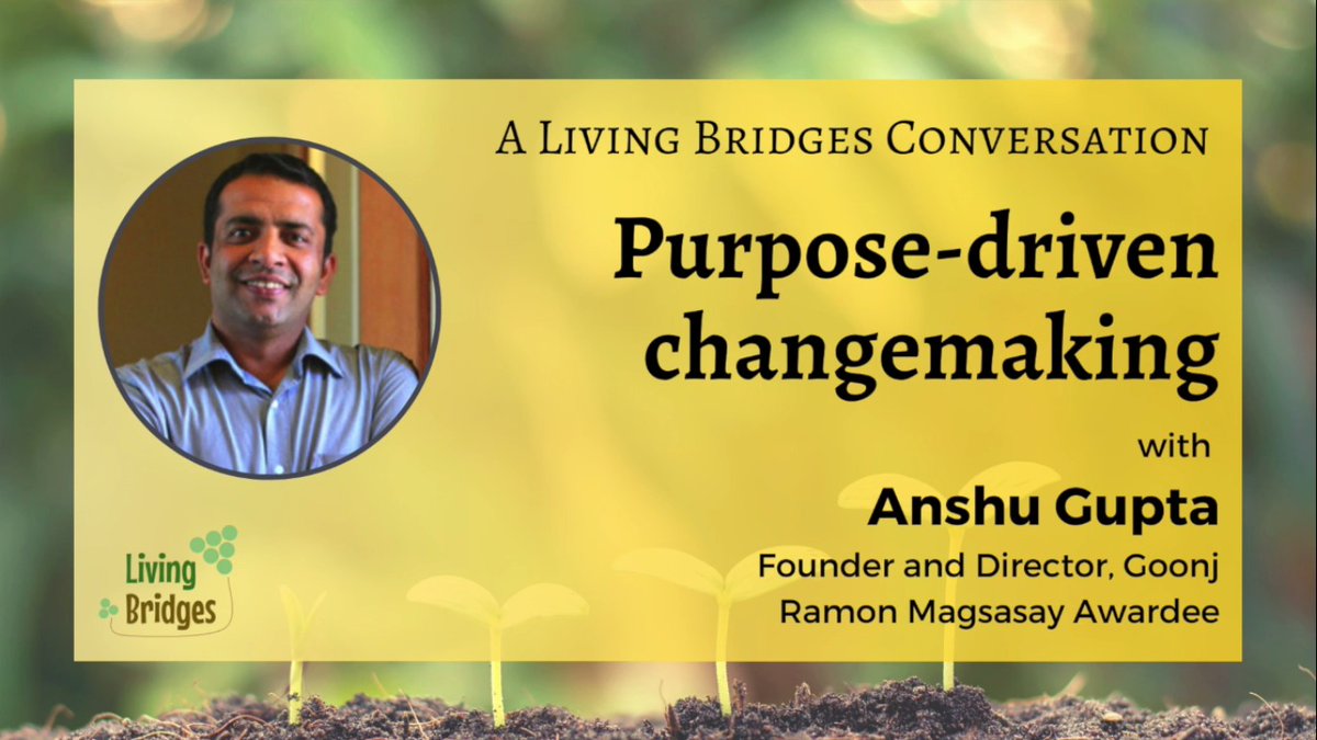 "Charity kills the dignity of people, and without dignity you can't have development." - a powerful reminder from <a href="/anshugoonj/">Anshu Gupta</a> about <a href="/goonj/">GOONJ</a> 's perspective on development work.

Join us to listen to the whole conversation here: facebook.com/events/2765320…

#LivingBridges
