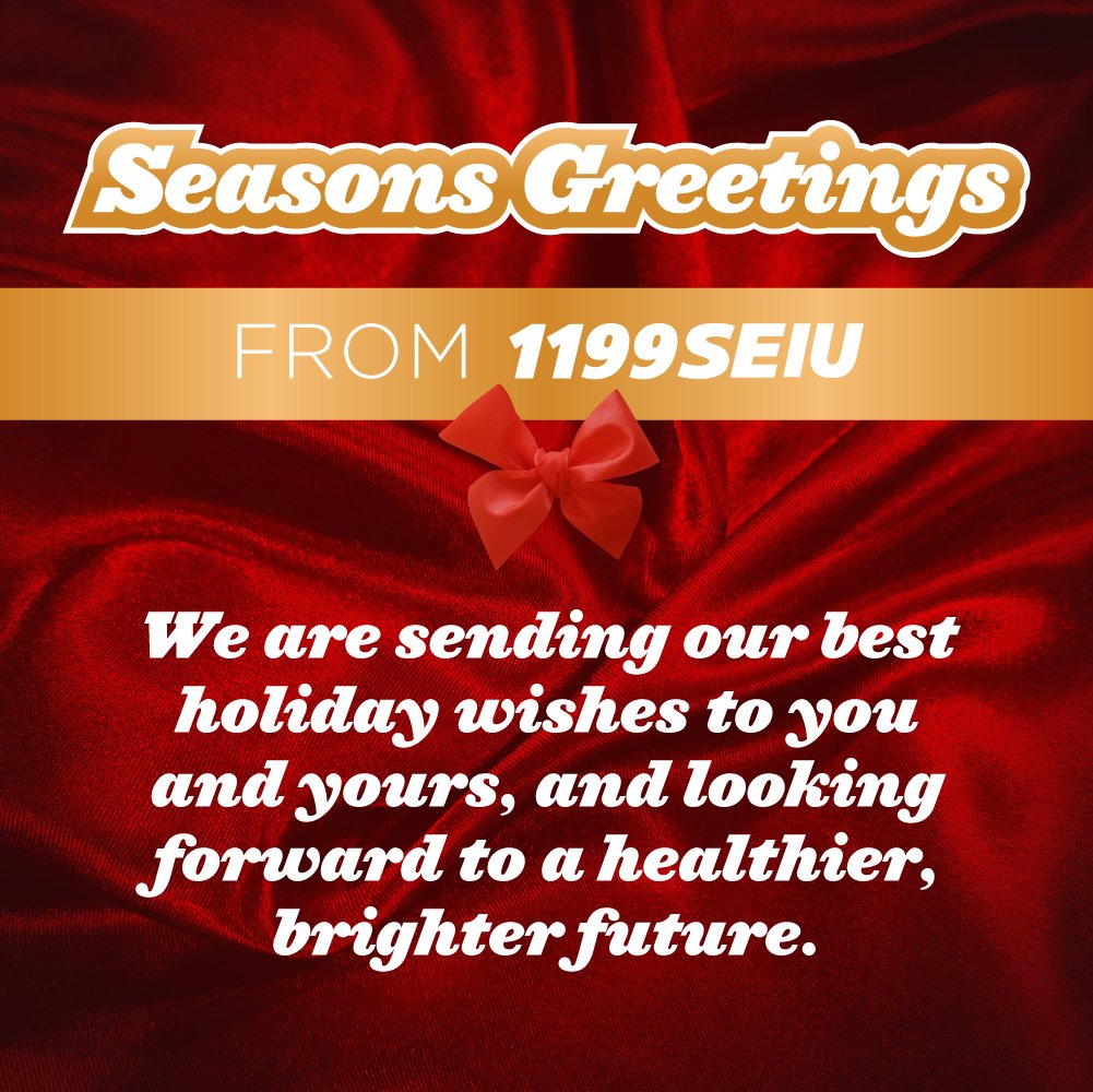 1199SEIU's tweet photo. It's no surprise that we continued to witness the endless effort &amp; dedication healthcare workers
put in to care for their patients &amp; community this year. From housekeepers to RNs we continue to be thankful for them!

Sending holiday cheers from our 1199 social bubble to yours.✨ https://t.co/bDAoWKhW65