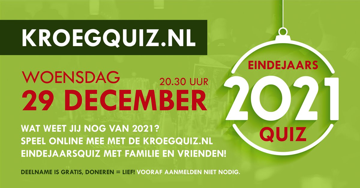 Helaas kan de #EindejaarsQuiz niet in je stamcafé gespeeld worden, dus spelen we online.

Met gastbijdragen van <a href="/EinsteinBarbie/">Stella Bergsma</a>, <a href="/BoswachterTim/">Timothy de Boskabouter</a>, @froukevandijke, <a href="/jpaternotte/">Jan Paternotte</a>, <a href="/babettevanveen/">Babette van Veen</a>, <a href="/kluun/">Kluun</a>, <a href="/Annemiekeishere/">A</a> en #widm     

Voor meer info: kroegquiz.nl/index.php/live…
rt=lief