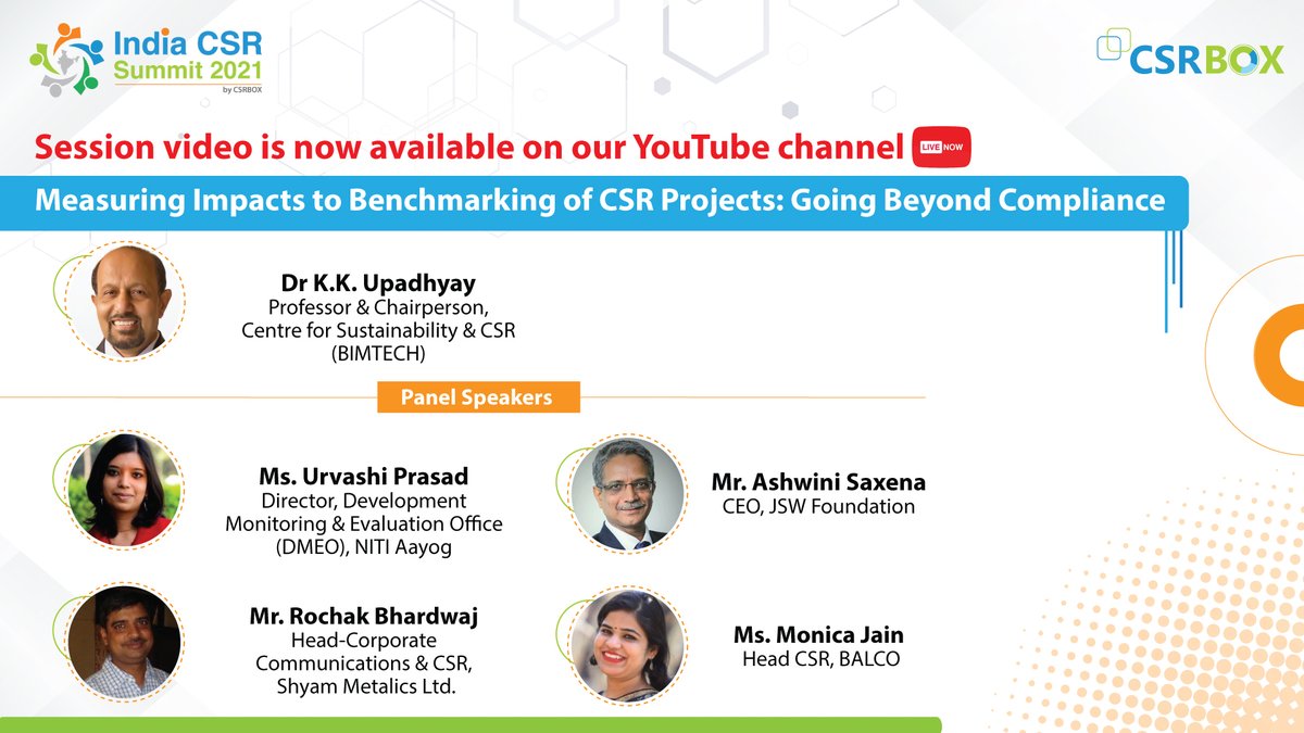 csrboxorg's tweet photo. Watch an enriching discussion on "Measuring Impacts to Benchmarking of CSR Projects: Going Beyond Compliance" at the India CSR Summit 2021
To watch the session's video, visit: https://t.co/9n01Emow29
#ics2021 #indiacsrsummit #sessions #paneldiscussion #event #annualsummit #csr https://t.co/klSSVdsko7