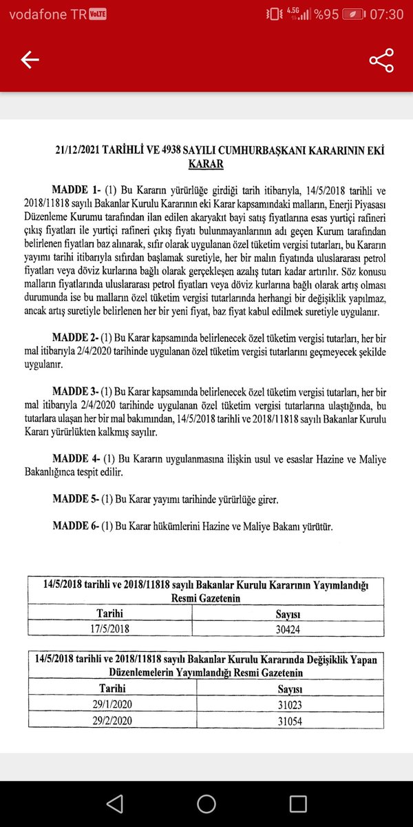 “Dolar düştü, akaryakıtta da indirim olsun" diyenlere Resmi Gazete sürprizi. Akaryakıtta döviz kuruna bağlı azalış olursa, bu tutar kadar özel tüketim vergisi arttırılacak. Gizli ÖTV zammı hosgeldin.