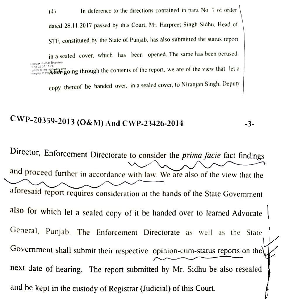-<a href="/capt_amarinder/">Capt.Amarinder Singh</a> High Court gave STF report to you on 1 Feb 2018 with direction to proceed as per law. Today you are defending Majithia, teaming with Badals and openly fooling people of Punjab by saying that report is only with HC in sealed cover hence action cant be taken on it