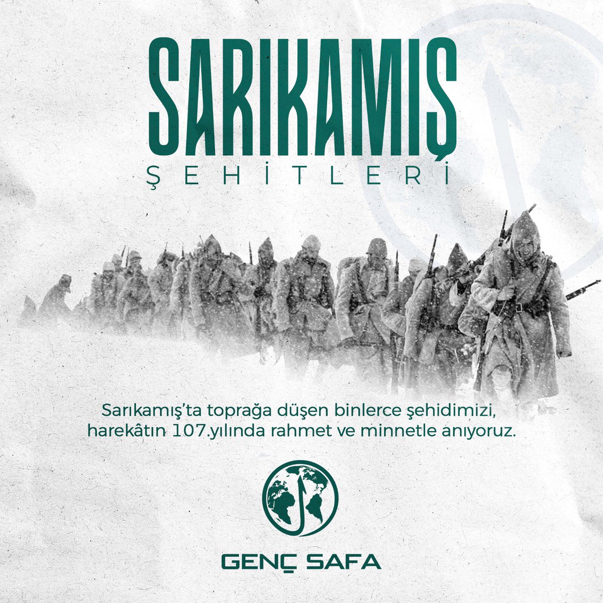 gencsafadernegi's tweet photo. Sarıkamış'ta toprağa düşen binlerce şehidimizi, harekâtın 107.yılında rahmet ve minnetle anıyoruz.
#SarıkamısSehitleri https://t.co/UsV6Wsc1Ea
