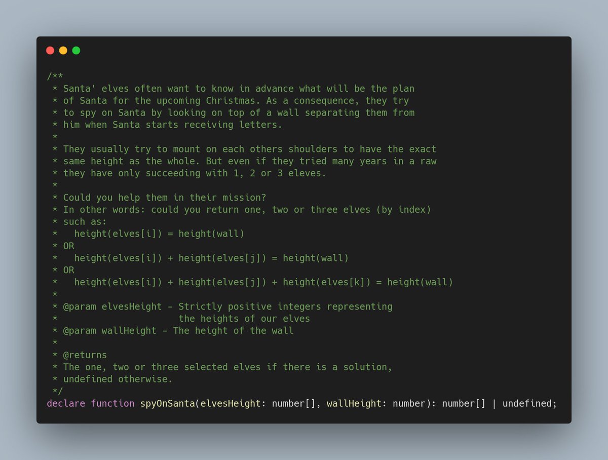 ndubien's tweet photo. #AdventOfPBT Day 22 π
π
Learn #PropertyBased through examples written in #JavaScript and #TypeScript. Let's help Santa's elves π§ββοΈπ§ββοΈ
Today: spyOnSanta
Code now? https://t.co/duOOuOwh44
More details: https://t.co/fdWYl19PbE
Previous days: https://t.co/mIs94oWTNG
Answers β¬οΈ https://t.co/B03g0gBP4q
