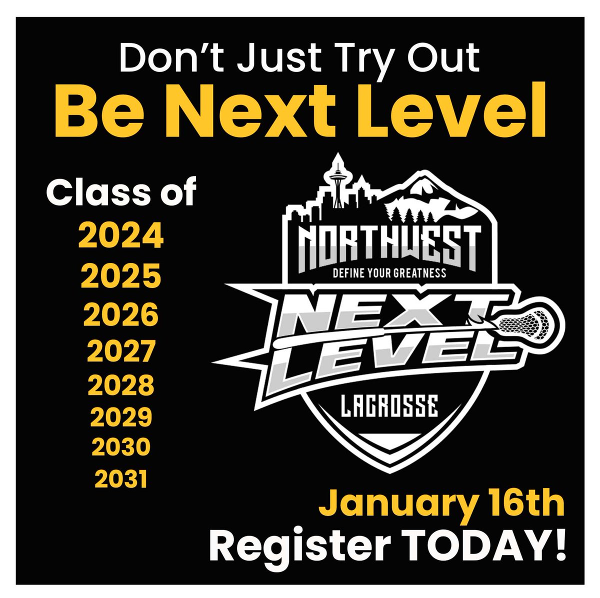 Next Level Tryouts and Evaluations
Register Today! nextlevellax.org and click register.

Years 2031-2024 - 3/4, 5/6, 7/8 and 9-10th Grades.