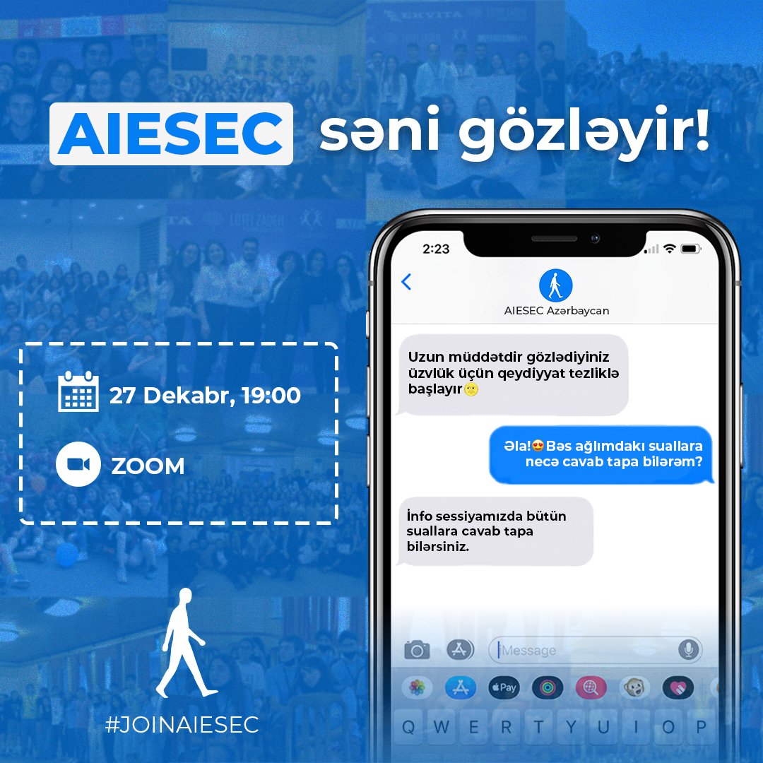 AIESECAZE's tweet photo. Əziz izləyicilərimiz, gözlədiyiniz an artıq gəlib çatır. Üzvlük üçün qeydiyyat tezliklə başlayacaq. 27 dekabr tarixində baş tutacaq info sessiyda iştirak edərək, suallarınıza cavab tapa bilərsiniz. 
📌Qeydiyyat Linki : https://t.co/ZB9oZGufvM
 #joinaiesec #joinaiesec2022 #aiesec https://t.co/pPsgNUUepQ