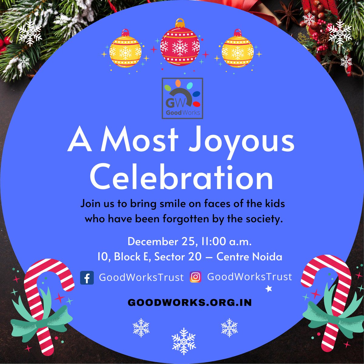 A Most Joyous Celebration: Join us to bring smile on faces of the kids who have been forgotten by the society. 

for more info call us @ +91 7289099160. 

#goodworkstrust #christmascelebration #christmas #bestngo #ngo