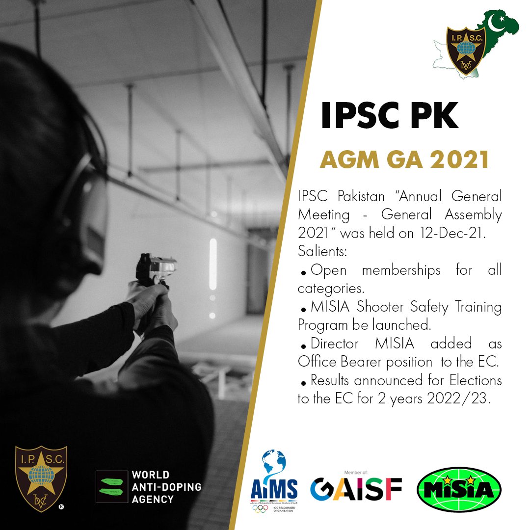 IPSCPk's tweet image. IPSC Pakistan - Annual General Meeting - General Assembly 2021

#ipsc #uspsa #ipscyouth #IPSCPakistan #ipscshooting #practicalshooting #shootingsports #SportsShooter #MISIA #GAISF #AIMS #IPSCWorld