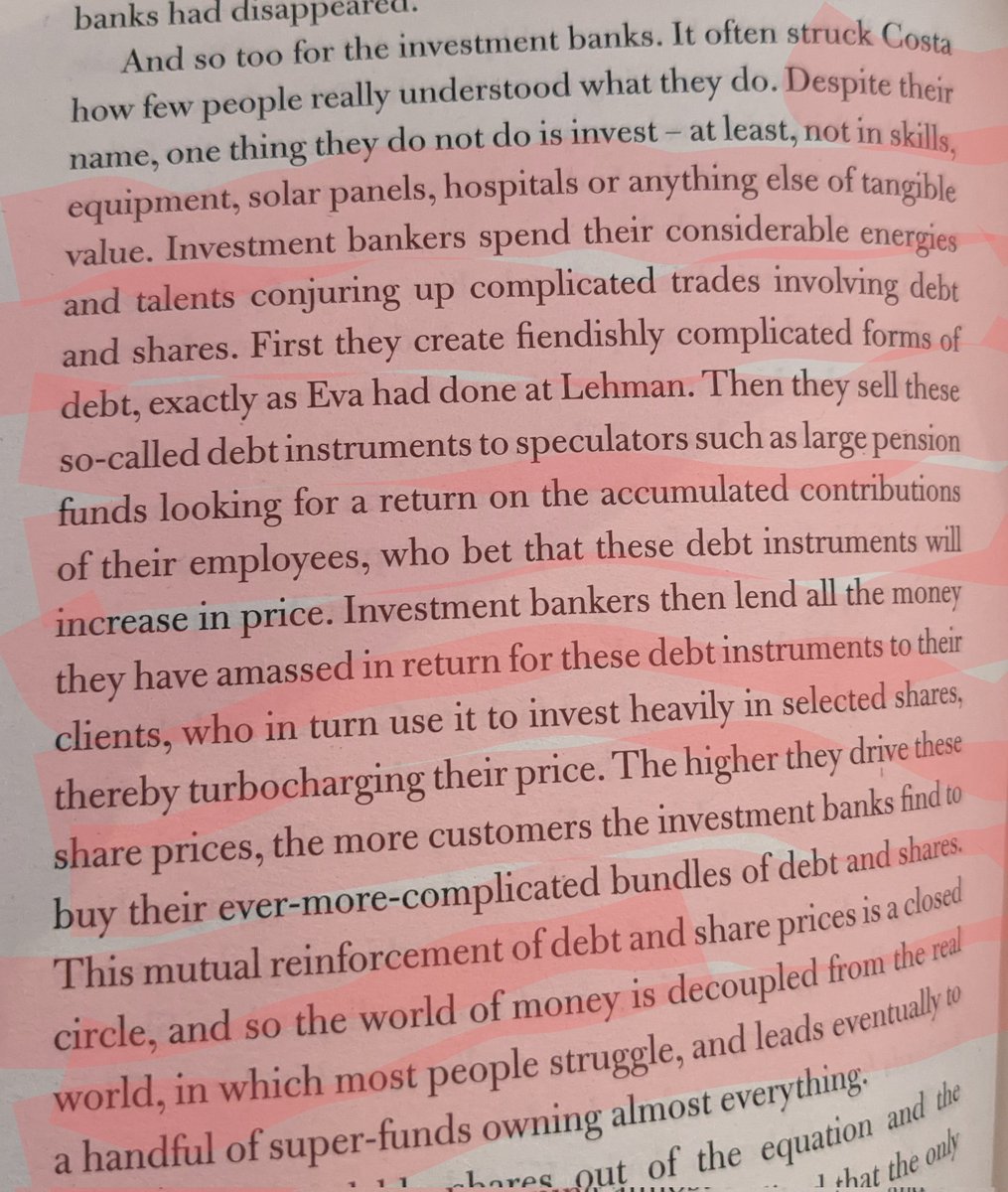 doctorow's tweet photo. From @yanisvaroufakis' sf novel ANOTHER NOW, the absolute best description of the scam of #InvestmentBanking I've ever read. https://t.co/Y48OdJjAwc