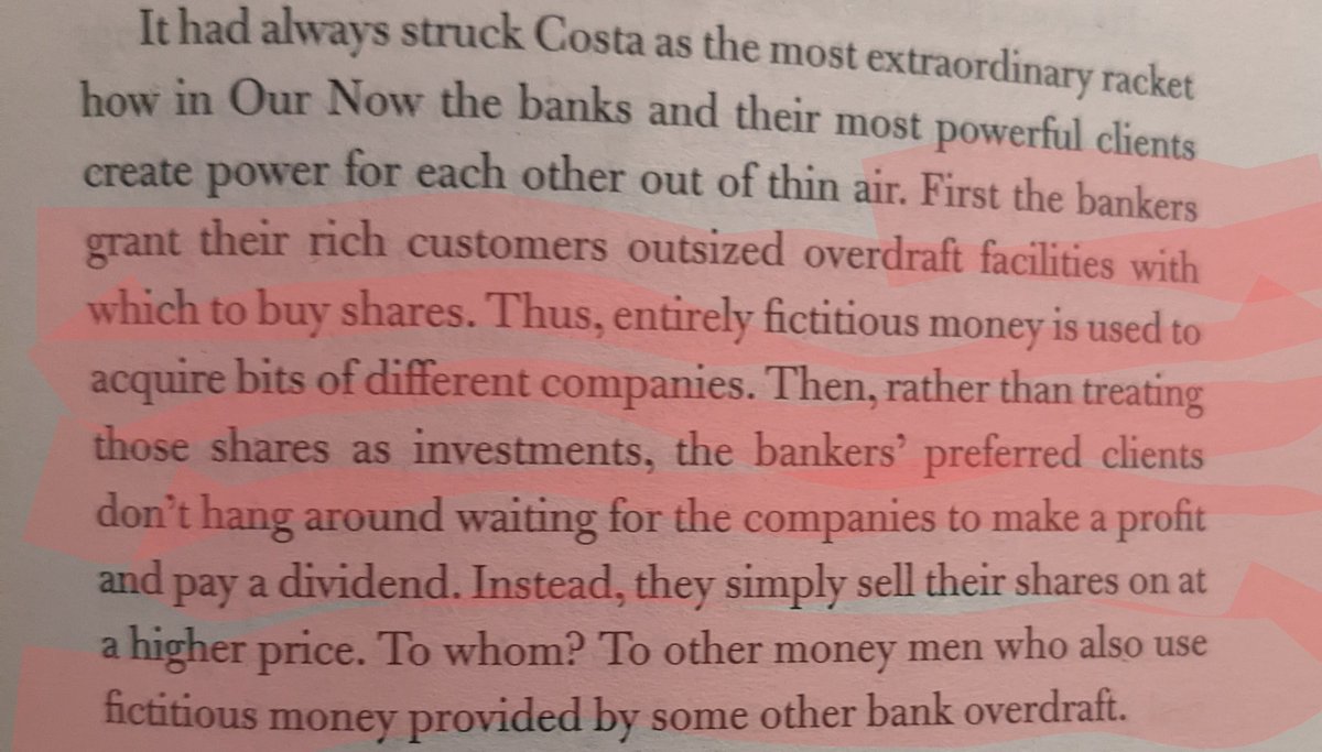 doctorow's tweet photo. From @yanisvaroufakis' sf novel ANOTHER NOW, the absolute best description of the scam of #InvestmentBanking I've ever read. https://t.co/Y48OdJjAwc