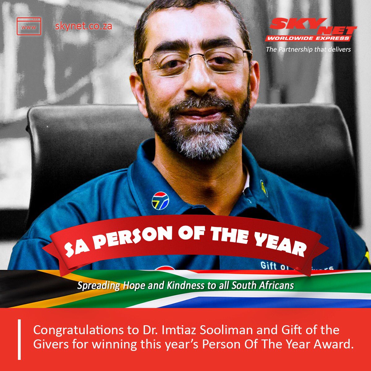 SkyNet_ZA's tweet photo. Congratulations @GiftoftheGivers and Dr Imtiaz Sooliman with your well deserved “SA Person Of The Year Award” We have huge respect for your work. https://t.co/sPFpeFNbGG