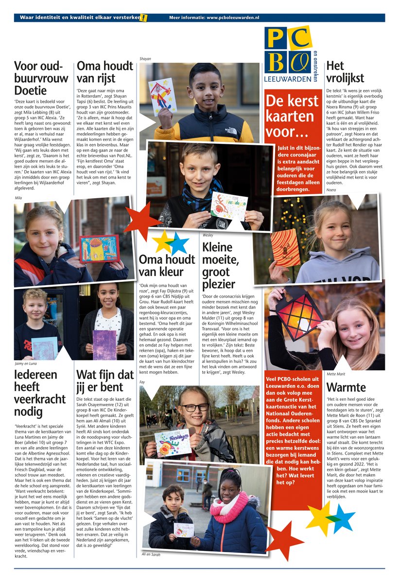 Onze leerling Shayan in de krant! Samen met andere leerlingen van PCBO Leeuwarden inzet voor de mensen om ons heen. Een mooi gebaar.