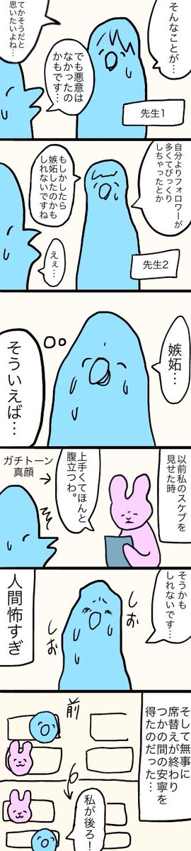 【戦いから開放された話】3
人間怖いっす…続きは明日の電車でやる! 