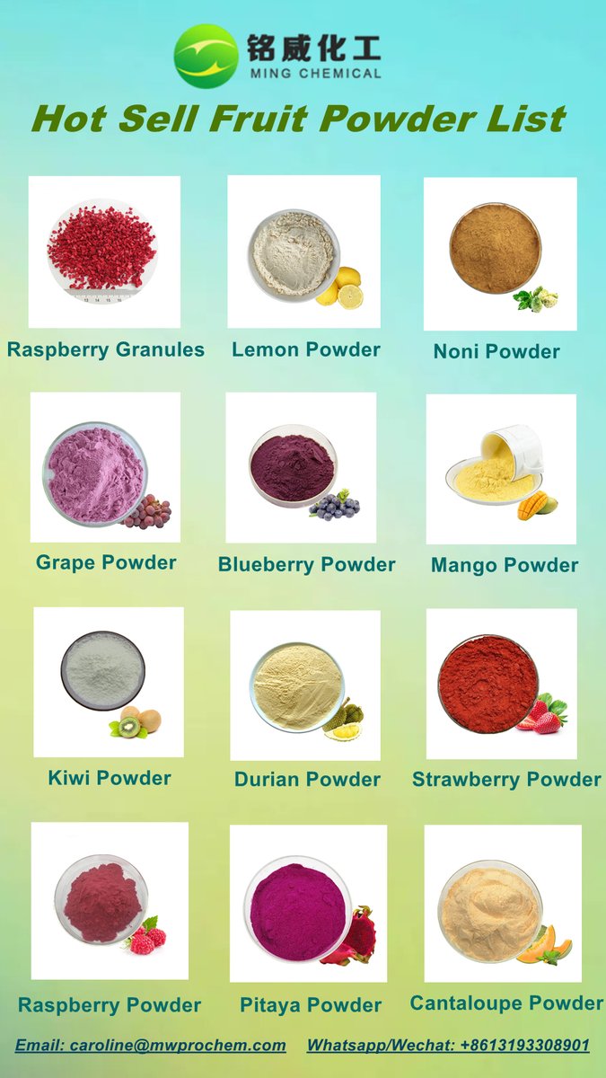 Hot Sell Fruit Powder List!
Freeze-Dried & Spray-Dried Fruit Powder
Email: caroline@mwprochem.com
https://t.co/xp8fpUCDkc
#fruitpowder #freezedried #freezedriedpowder #freezedriedfruitpowder #spraydried #spraydriedpowder #hotselling #hotsellproduct https://t.co/MWdmyeHkDg