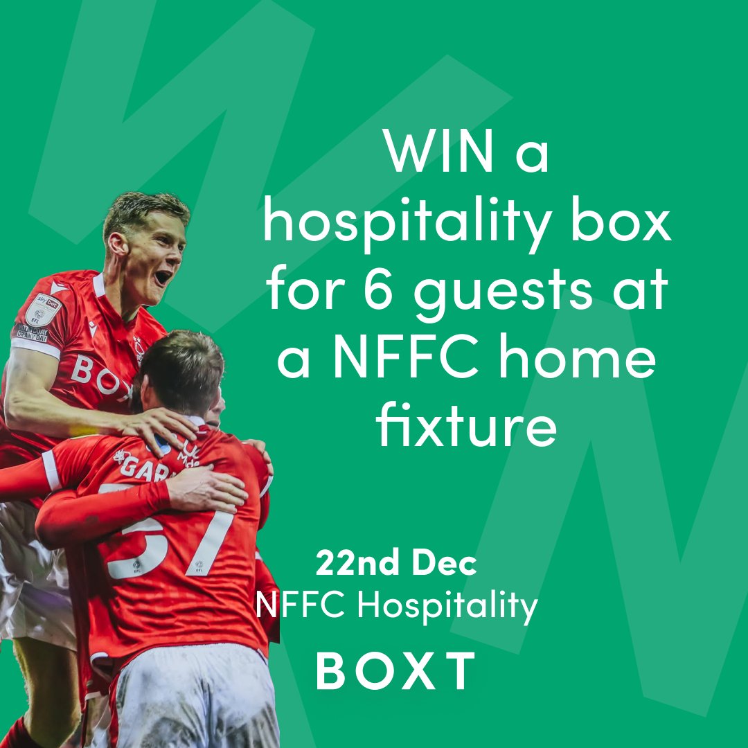 🎄BOXT ADVENT CALENDAR 2021 - 22ND DECEMBER⁠ 🎄

One lucky winner will win the BOXT hospitality box for up to 6 guests for a 2021/22 <a href="/NFFC/">Nottingham Forest</a> home fixture ⚽

To Enter:
◾ Follow <a href="/weareboxt/">BOXT</a> 
◾ Tag a friend
◾ Retweet this post
⁠
Prize Draw ends at 8pm.⁠
bit.ly/BOXTadventTCs
