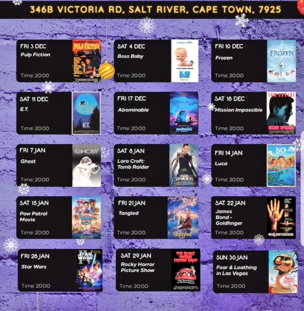 CapeTown's tweet photo. 🎦 our Movies #GoDriveIn Schedule for January 2022!
- #CapeTownDriveIn

https://t.co/hmHuaj2lx9
Ps: Negotiated a Discount for @CapeTown and @GoDriveInSA followers!

Only R165 https://t.co/NRp5J9lds3
for car pass (5 ppl) pls RT

Next Up! #Ghost! 7 Jan... https://t.co/hwfZhNVzhn