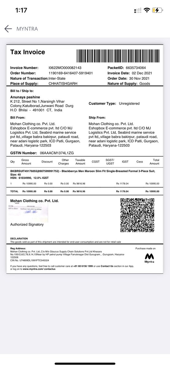 iamanunaya's tweet photo. Never thought of taking this step to put my complaint on this platform but i had to do this since your investigation &amp; escalation team failed to answer my queries for wrong product delivery.
Myntra Cmpl no-IN21121522344933722631 
Nat’l Consumer Compl no-3165330 @myntra @consaff https://t.co/EGRMXMAT3k