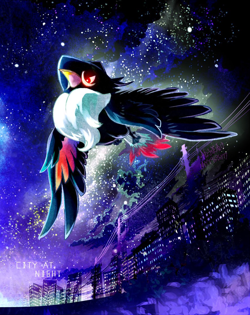 pokemon (creature) no humans solo sky night red eyes star (sky)  illustration images